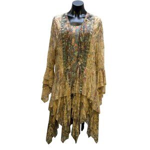 Blouse Origami Tank With Lace Duster Tan Pink Blue XL/XXL